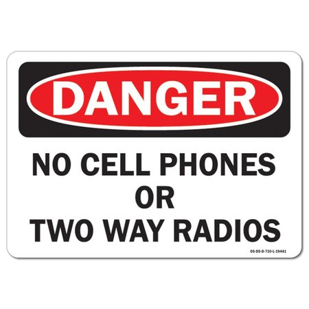 SIGNMISSION OSHA Decal, No Cell Phones or Two Way Radios, 5in X 3.5in Decal, 10PK, 3.5" W, 5" L, Landscape, PK10 OS-DS-D-35-L-19441-10PK